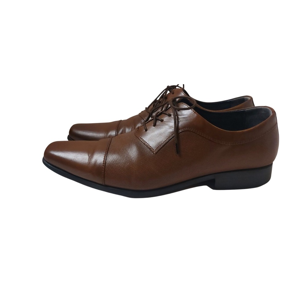 Arturo Calle Mens Brown Leather Cap Toe Perforated Oxford Dress Shoes Size EU 44